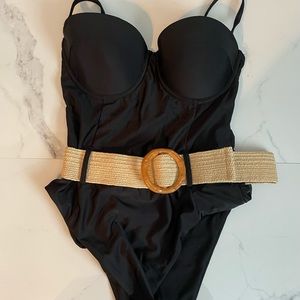 Caitlin Covington x Pink Lily Sorrento Black Belted One Piece Swimsuit